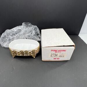 Vintage Stylebuilt Gold French Drape Porcelain Tassel Soap Dish
